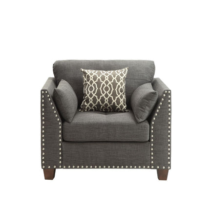 ACME 52407 Laurissa Chair with 3 Pillows, Light Charcoal Linen