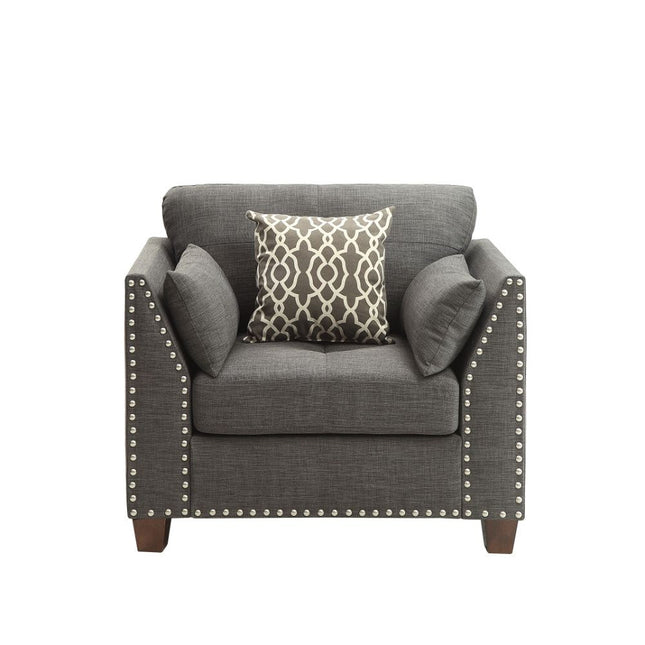 ACME 52407 Laurissa Chair with 3 Pillows, Light Charcoal Linen