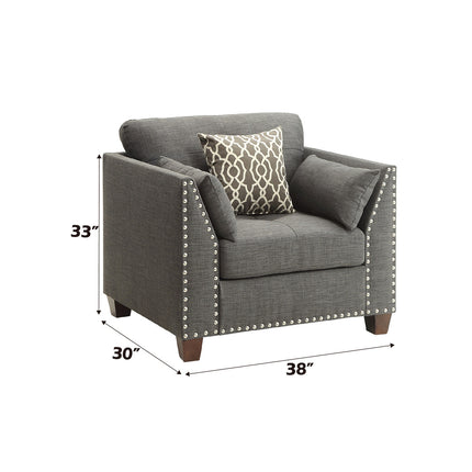 ACME 52407 Laurissa Chair with 3 Pillows, Light Charcoal Linen