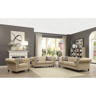 ACME 52420 Aurelia Sofa with 2 Pillows, Beige Linen ACME Furniture