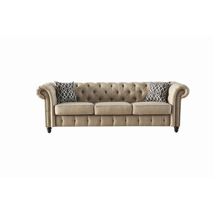 ACME 52420 Aurelia Sofa with 2 Pillows, Beige Linen