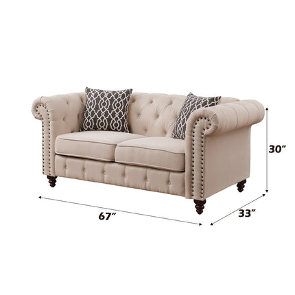 ACME 52421 Aurelia Loveseat with 2 Pillows, Beige Linen