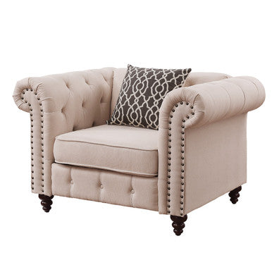 ACME 52422 Aurelia Chair with 1 Pillow, Beige Linen ACME Furniture