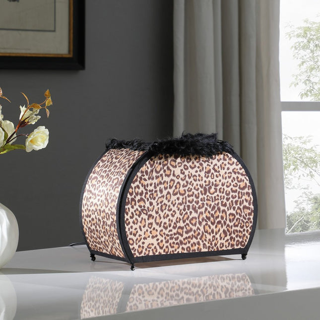 12" Brown and White Funky Leopard Pattern Novelty Table Lamp HomeRoots