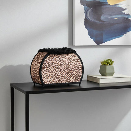 12" Brown and White Funky Leopard Pattern Novelty Table Lamp HomeRoots