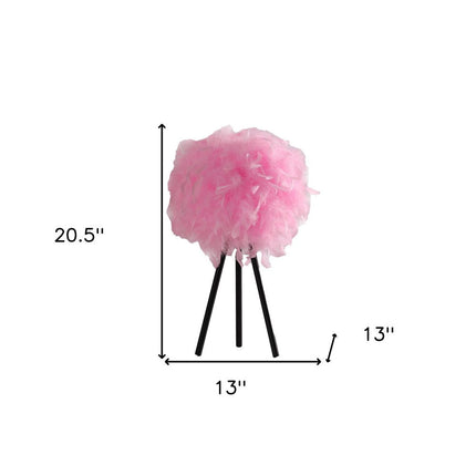 21" Black And Pink Faux Feather Tripod Table Lamp HomeRoots
