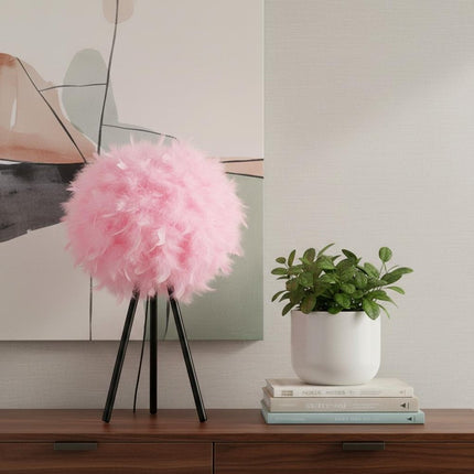 21" Black And Pink Faux Feather Tripod Table Lamp HomeRoots