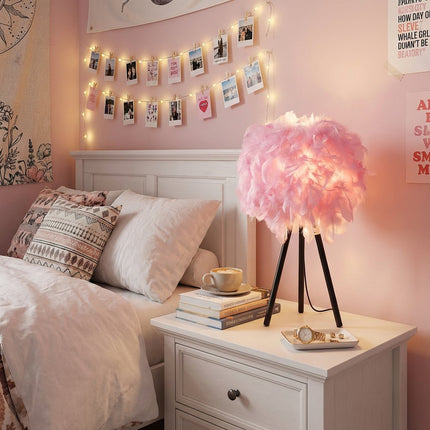 21" Black And Pink Faux Feather Tripod Table Lamp HomeRoots