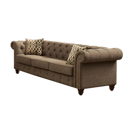 ACME 52425 Aurelia Sofa with 2 Pillows, Brown Linen