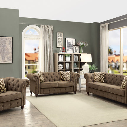 ACME 52425 Aurelia Sofa with 2 Pillows, Brown Linen