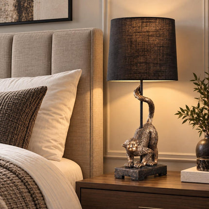 24" Antiqued Gold Monkey Table Lamp With Black Drum Shade HomeRoots