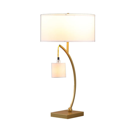 29" Gold Metal Two Light Arched Table Lamp With White Drum Shade HomeRoots