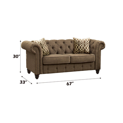 ACME 52426 Aurelia Loveseat with 2 Pillows, Brown Color Linen
