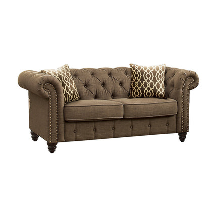 ACME 52426 Aurelia Loveseat with 2 Pillows, Brown Color Linen