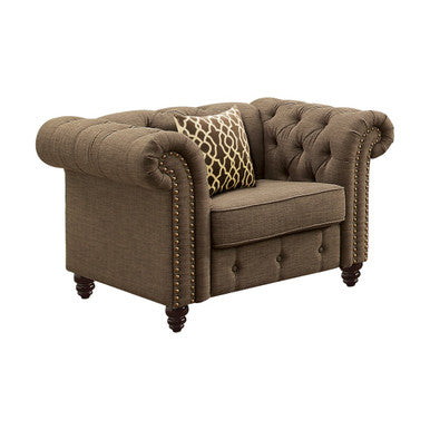 ACME 52427 Aurelia Chair with 1 Pillow, Brown Color Linen ACME Furniture
