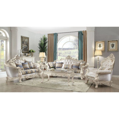 ACME 52441 Gorsedd Loveseat with 4 Pillows, Fabric & Antique White ACME Furniture