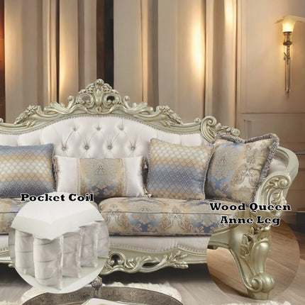 ACME 52440 Gorsedd Sofa with 5 Pillows, Fabric & Antique White
