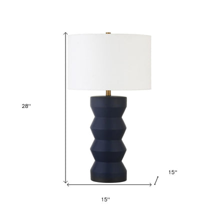 28" Navy Blue Geometric Table Lamp With Drum Shade HomeRoots