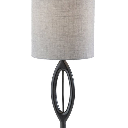 28" Black Solid Wood Round Table Lamp With Gray Drum Shade HomeRoots
