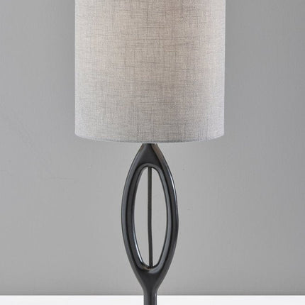 28" Black Solid Wood Round Table Lamp With Gray Drum Shade HomeRoots