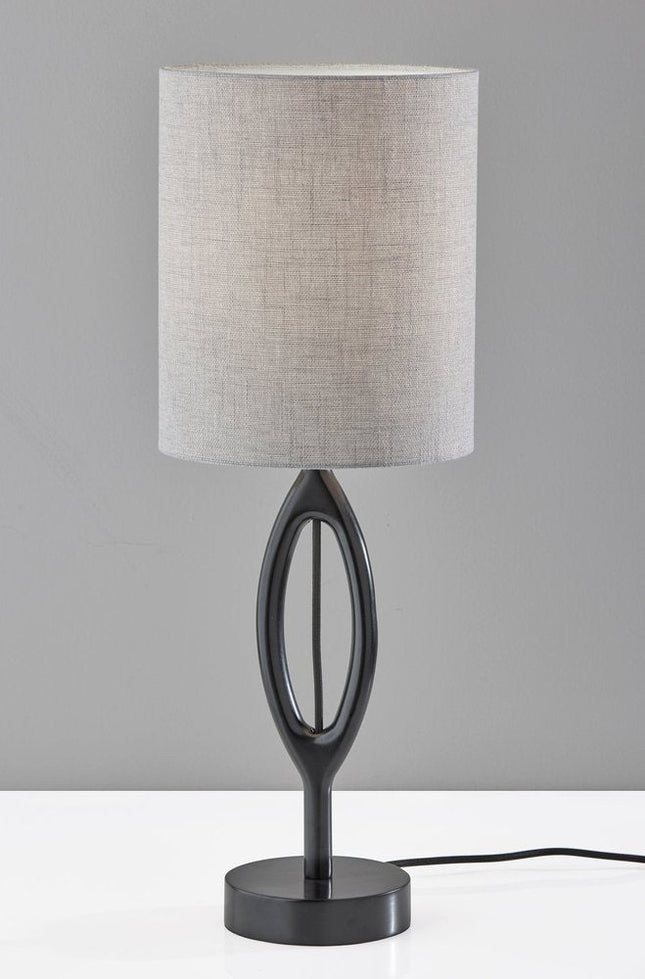 28" Black Solid Wood Round Table Lamp With Gray Drum Shade HomeRoots
