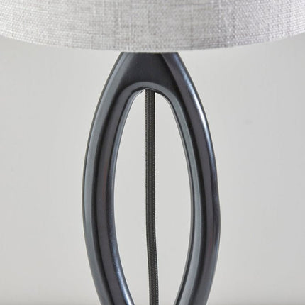 28" Black Solid Wood Round Table Lamp With Gray Drum Shade HomeRoots