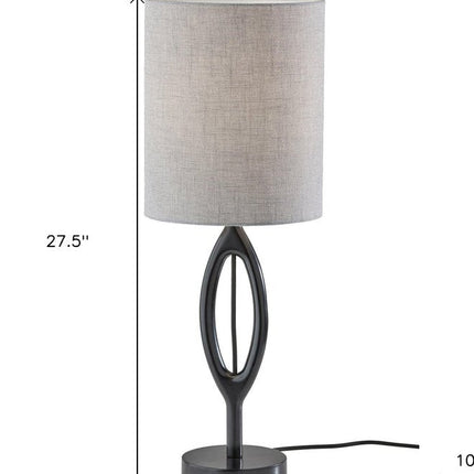 28" Black Solid Wood Round Table Lamp With Gray Drum Shade HomeRoots