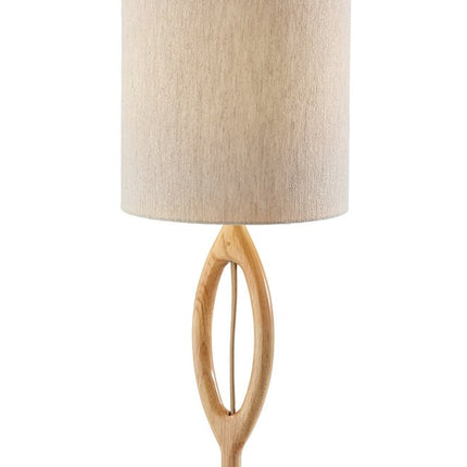 28" Natural Solid Wood Round Table Lamp With Beige Drum Shade HomeRoots
