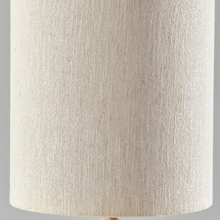 28" Natural Solid Wood Round Table Lamp With Beige Drum Shade