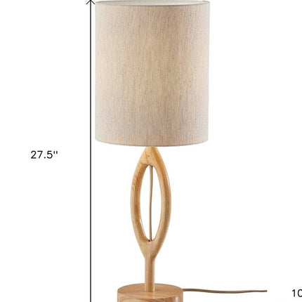 28" Natural Solid Wood Round Table Lamp With Beige Drum Shade HomeRoots