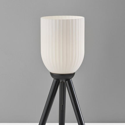 23" Black Solid Wood Tripod Table Lamp With White Ribbed Glass Shade HomeRoots