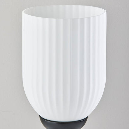 23" Black Solid Wood Tripod Table Lamp With White Ribbed Glass Shade HomeRoots