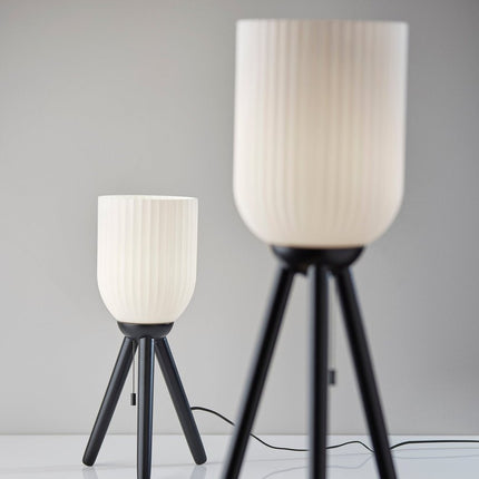 23" Black Solid Wood Tripod Table Lamp With White Ribbed Glass Shade HomeRoots