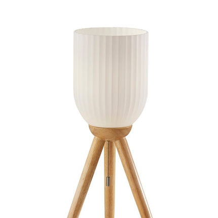23" Natural Solid Wood Tripod Table Lamp With White Ribbed Glass Shade HomeRoots