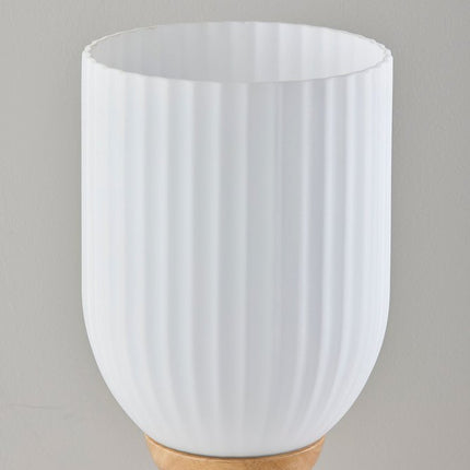 23" Natural Solid Wood Tripod Table Lamp With White Ribbed Glass Shade HomeRoots
