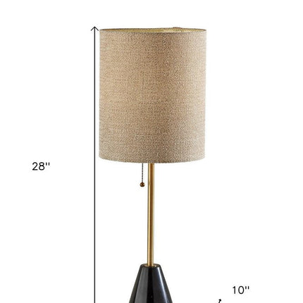 28" Black and Gold Marble and Metal Table Lamp With Beige Drum Shade HomeRoots