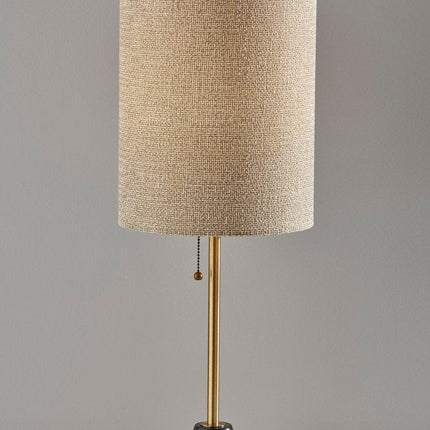 28" Black and Gold Marble and Metal Table Lamp With Beige Drum Shade HomeRoots