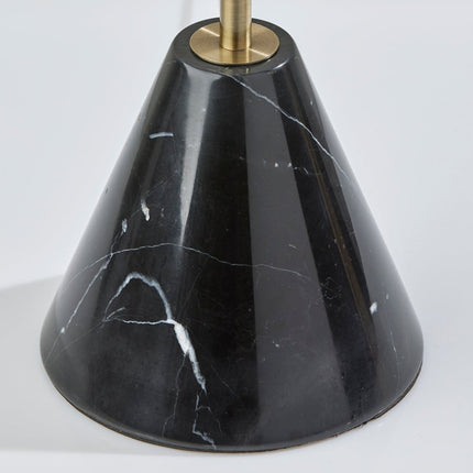 28" Black and Gold Marble and Metal Table Lamp With Beige Drum Shade HomeRoots
