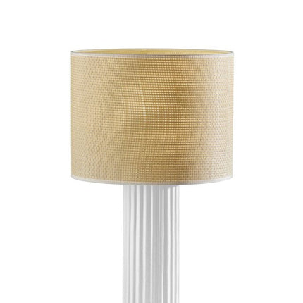 24" White Ceramic Cylinder Table Lamp With Beige Drum Shade HomeRoots