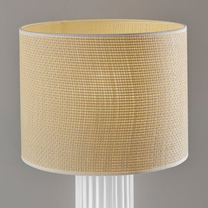 24" White Ceramic Cylinder Table Lamp With Beige Drum Shade HomeRoots