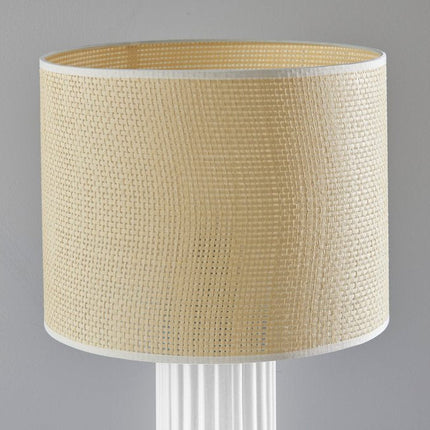 24" White Ceramic Cylinder Table Lamp With Beige Drum Shade HomeRoots
