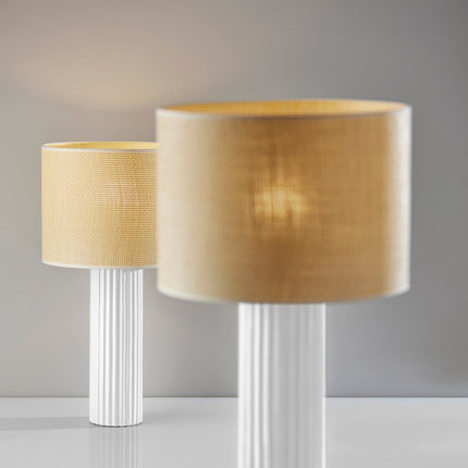 24" White Ceramic Cylinder Table Lamp With Beige Drum Shade HomeRoots