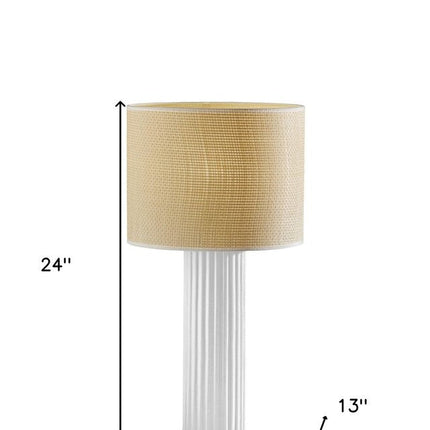 24" White Ceramic Cylinder Table Lamp With Beige Drum Shade HomeRoots