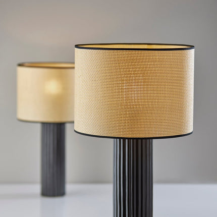 29" Black Ceramic Cylinder Table Lamp With Beige Drum Shade HomeRoots