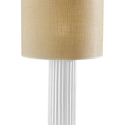 29" White Ceramic Cylinder Table Lamp With Beige Drum Shade HomeRoots