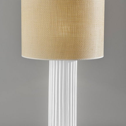 29" White Ceramic Cylinder Table Lamp With Beige Drum Shade HomeRoots