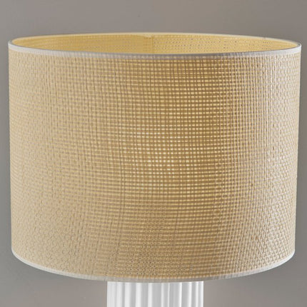 29" White Ceramic Cylinder Table Lamp With Beige Drum Shade HomeRoots