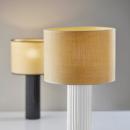 29" White Ceramic Cylinder Table Lamp With Beige Drum Shade HomeRoots