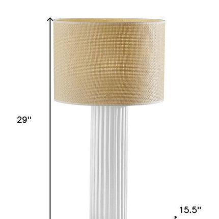 29" White Ceramic Cylinder Table Lamp With Beige Drum Shade HomeRoots