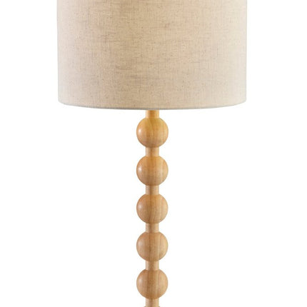 28" Brown Solid Wood Candlestick Table Lamp With Off White Drum Shade HomeRoots